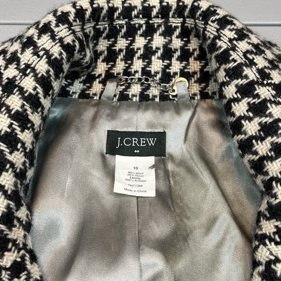 J Crew Trench coat Size 10 Houndstooth Belted Wool Blend Long Lined FLAWS - Picture 5 of 16